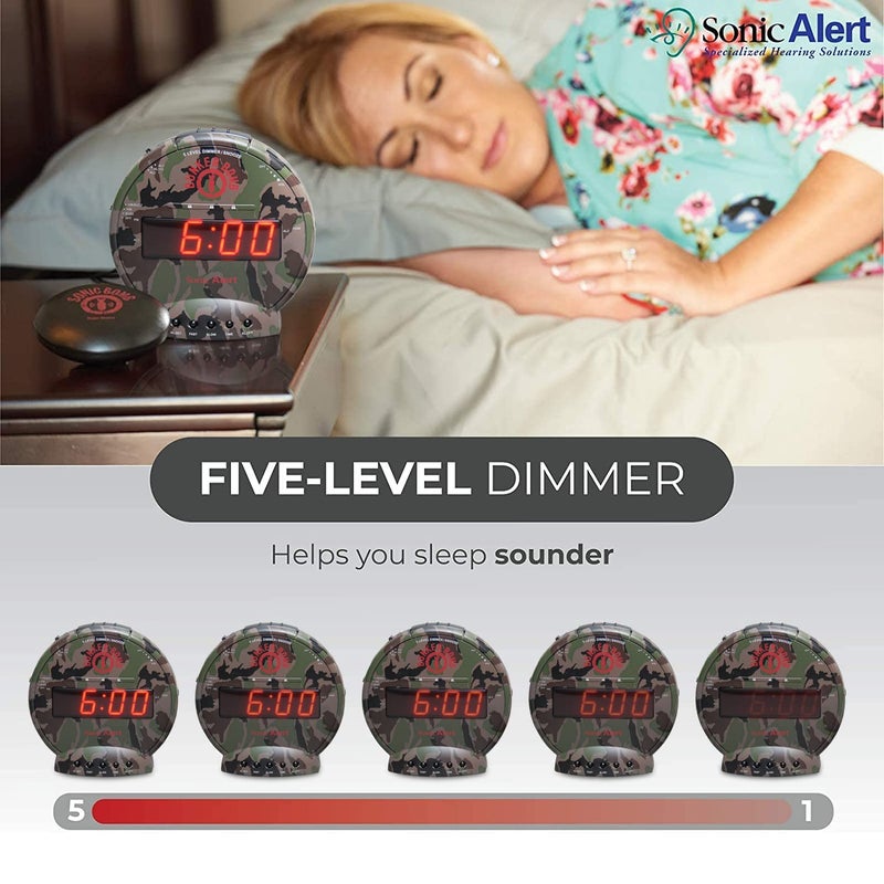 Sonic Alert Sonic Bomb Dual Alarm Clock with Bed Shaker  Camouflage | Sonic Alert Vibrating Alarm Clock Heavy Sleepers  Battery Backup | Wake with a Shake - Image 3